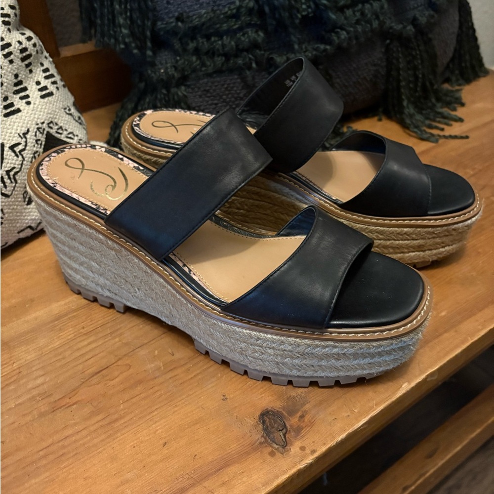 Sam Edelman Black and Brown Wedge Sandals